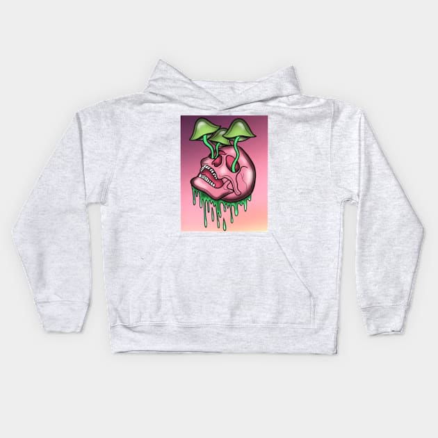 Trippy mushroom skull Kids Hoodie by servizzico